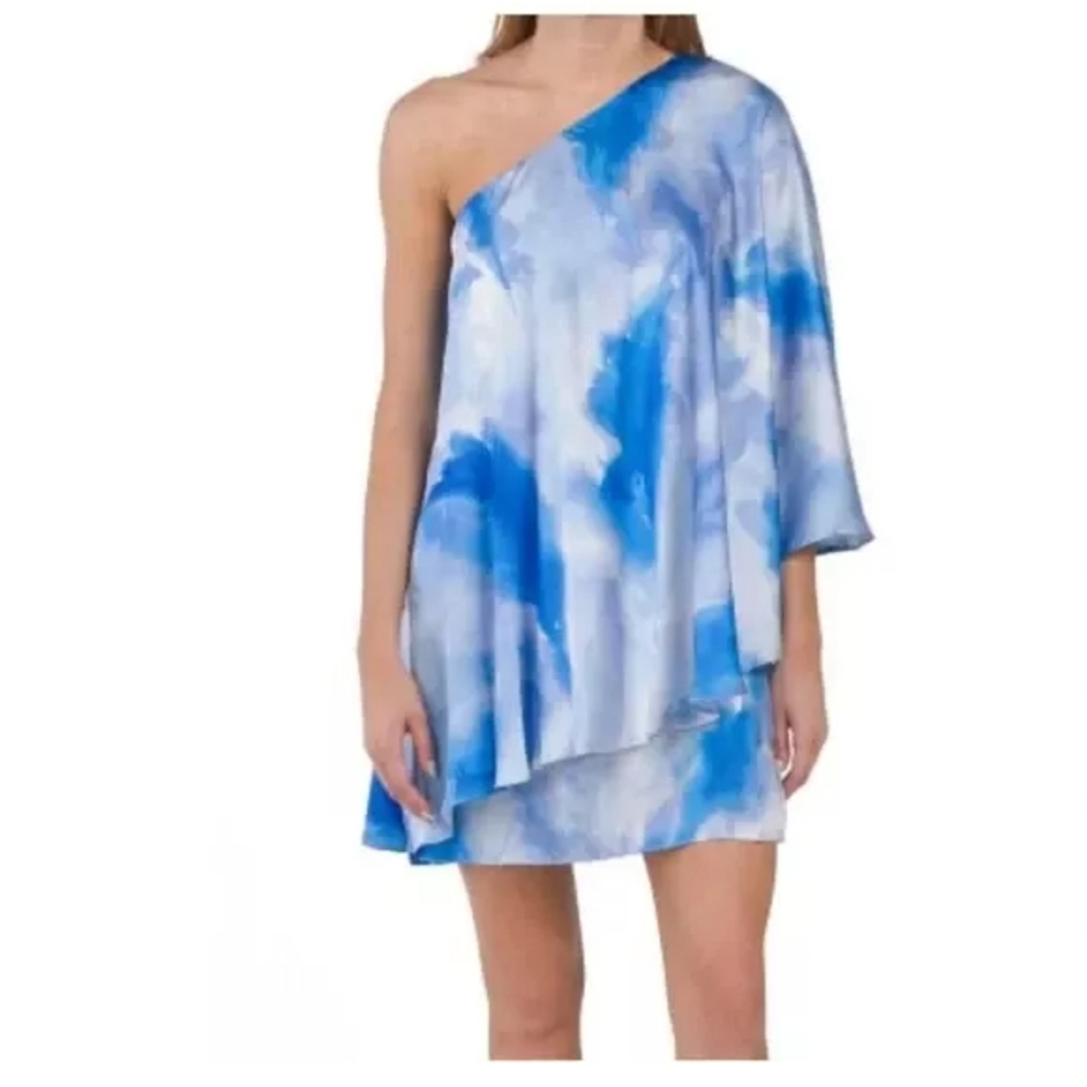 Blue and White Asymmetrical Dress